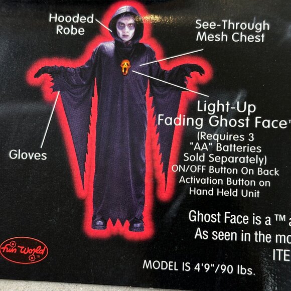 Scream Light Up Ghost Face Hooded Robe Fun World Child NWT NOS - Picture 3 of 14